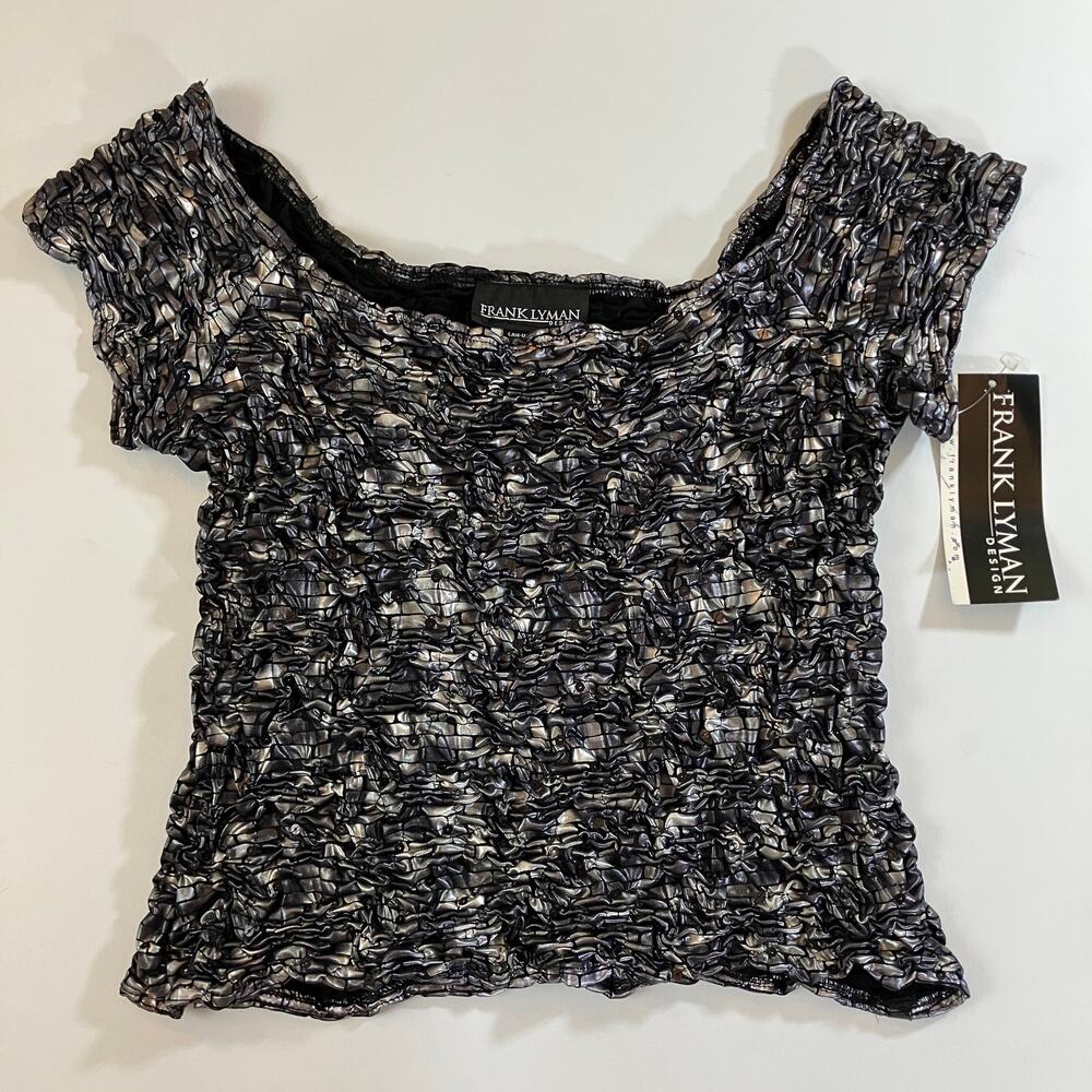 Frank Lyman Design Women's 14 Metallic Silver Popcorn Stretch Top NWT Canada